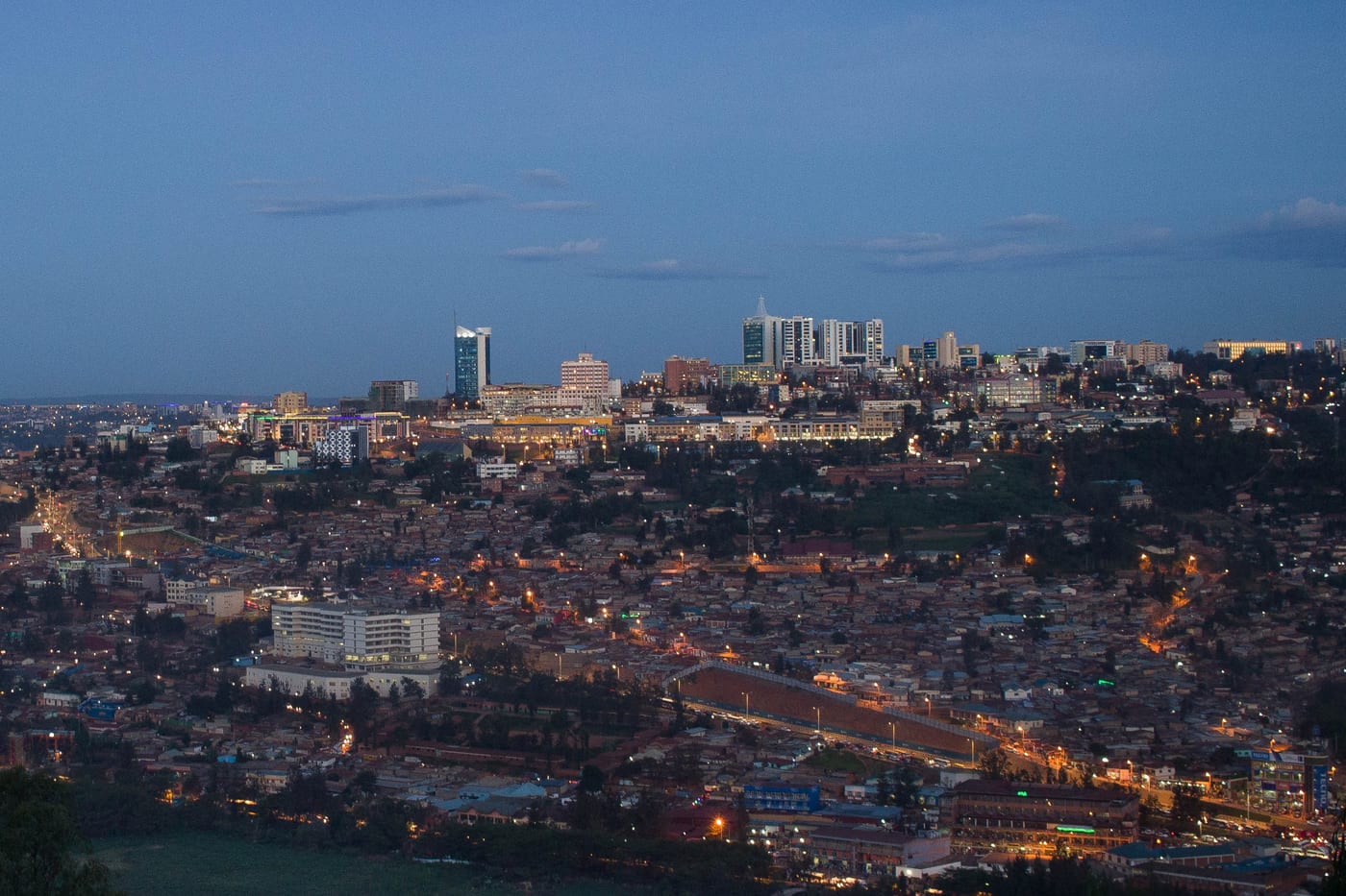 Kigali skyline at dusk